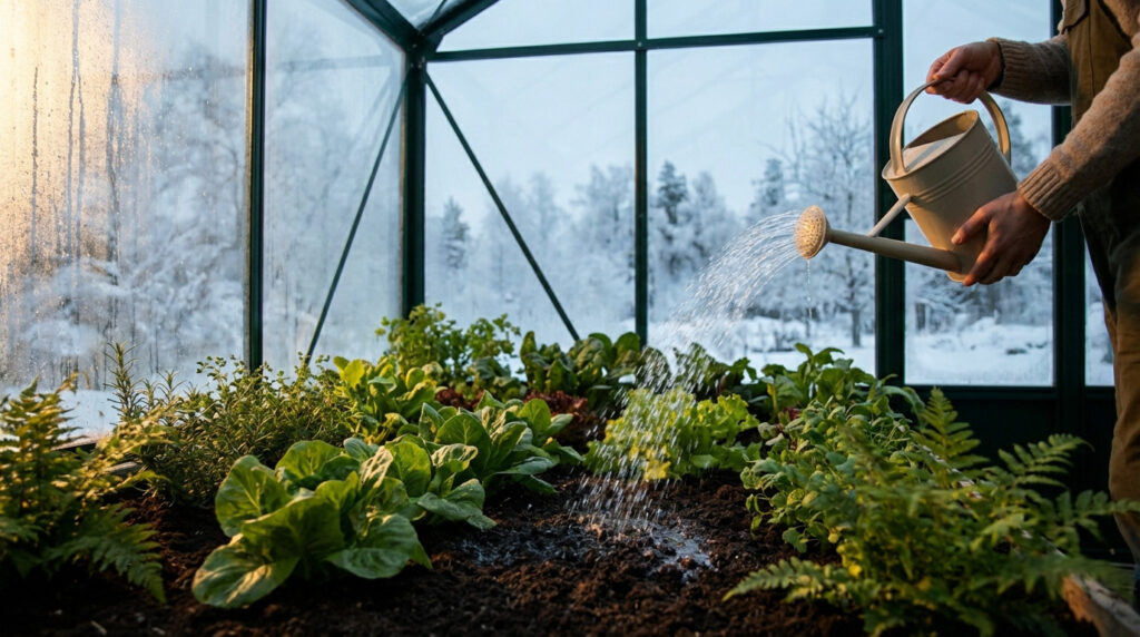 serre hivernale avec sol humide pour préserver la biodiversité