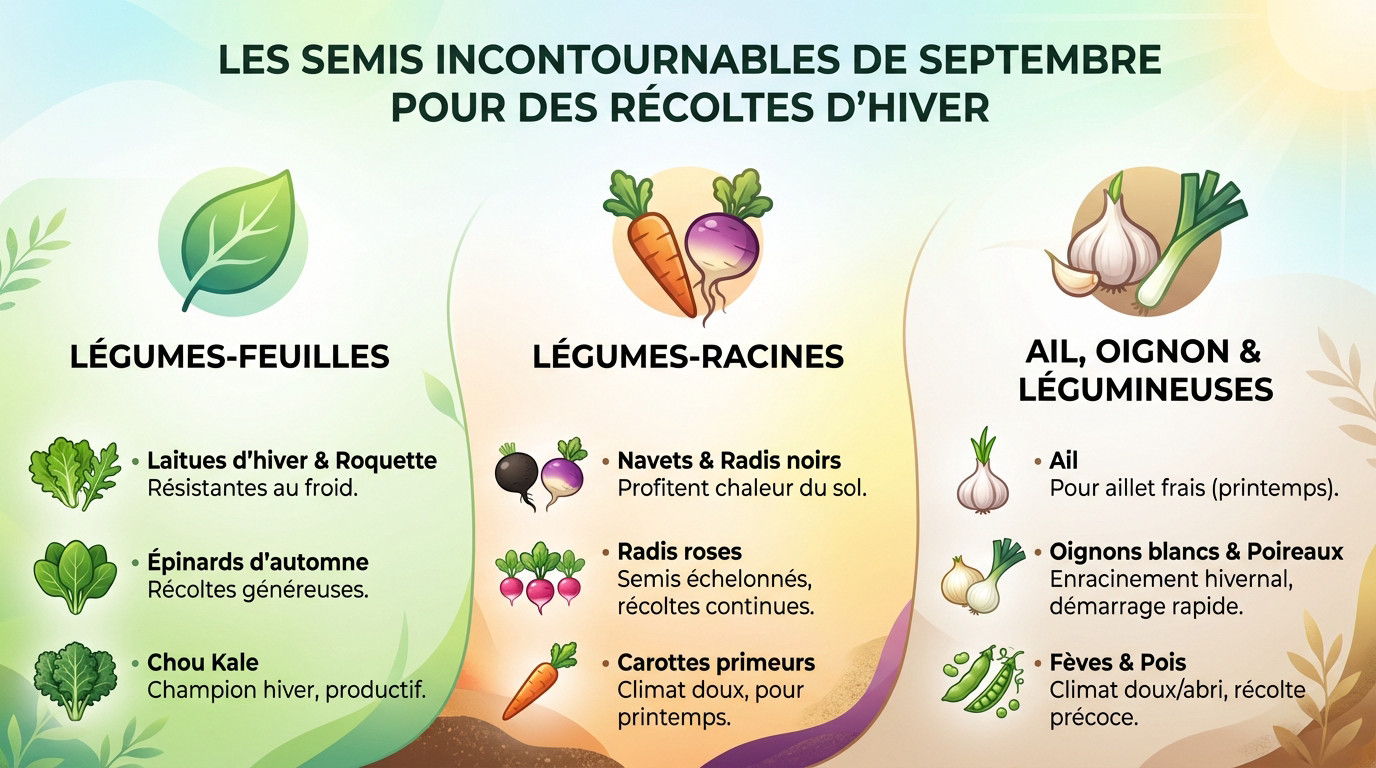 Panier de légumes d'hiver avec choux et racines issus des semis de septembre