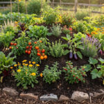 butte de permaculture avec légumes variés et paillage