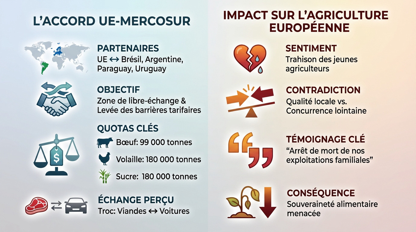 Agriculteur européen observant un champ, inquiet des conséquences de l'accord Mercosur sur les quotas d'importation
