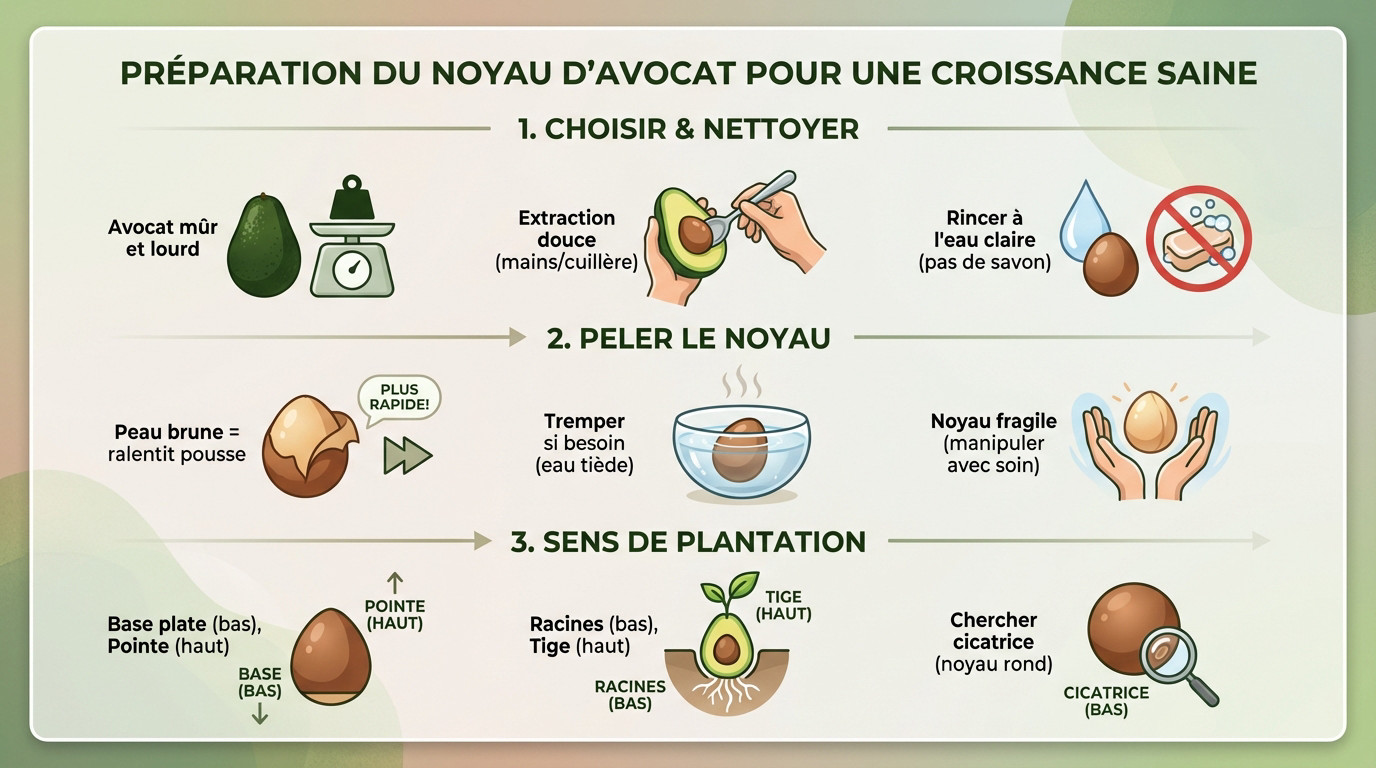 Préparation soignée d'un noyau d'avocat pour la germination en intérieur