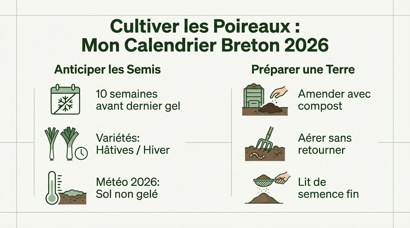 Jeune plant de poireau prêt à être repiqué dans un jardin en permaculture
