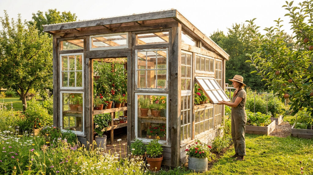 Construction d'une serre en bois et polycarbonate orientée plein sud pour un potager durable