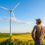 Éolienne dans un champ agricole, représentant les revenus pour les agriculteurs