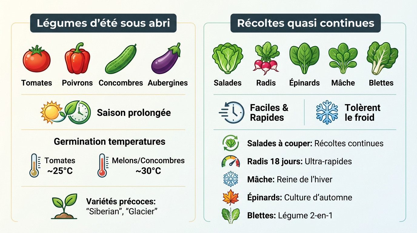 Panier de légumes frais récoltés sous serre : tomates, salades et racines