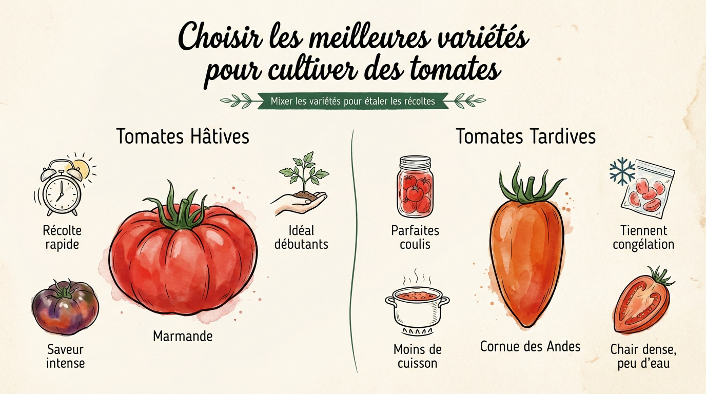 Différentes variétés de tomates colorées cultivées dans un jardin en permaculture
