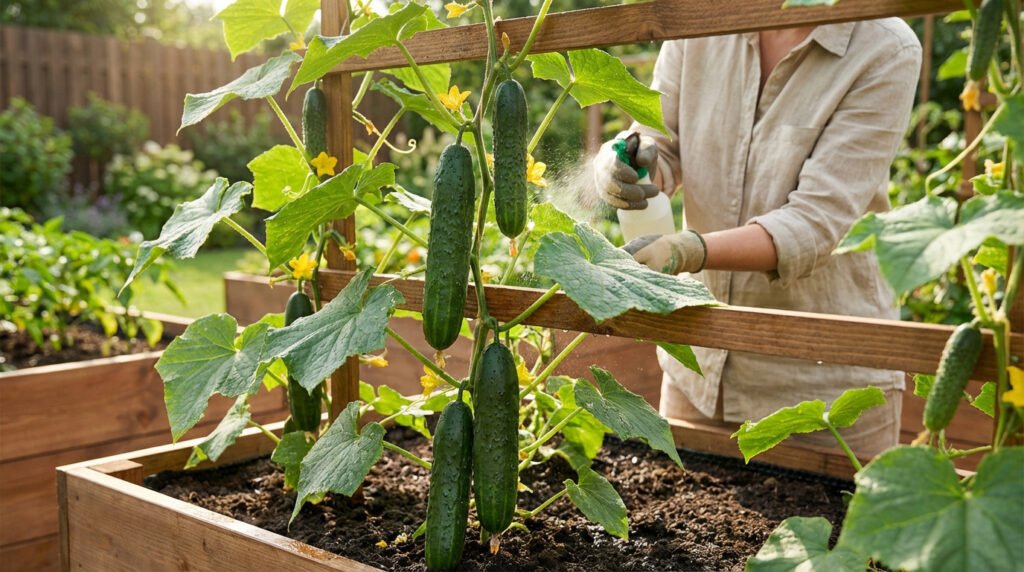 Cultivation des concombres en potager avec des plants verts luxuriants