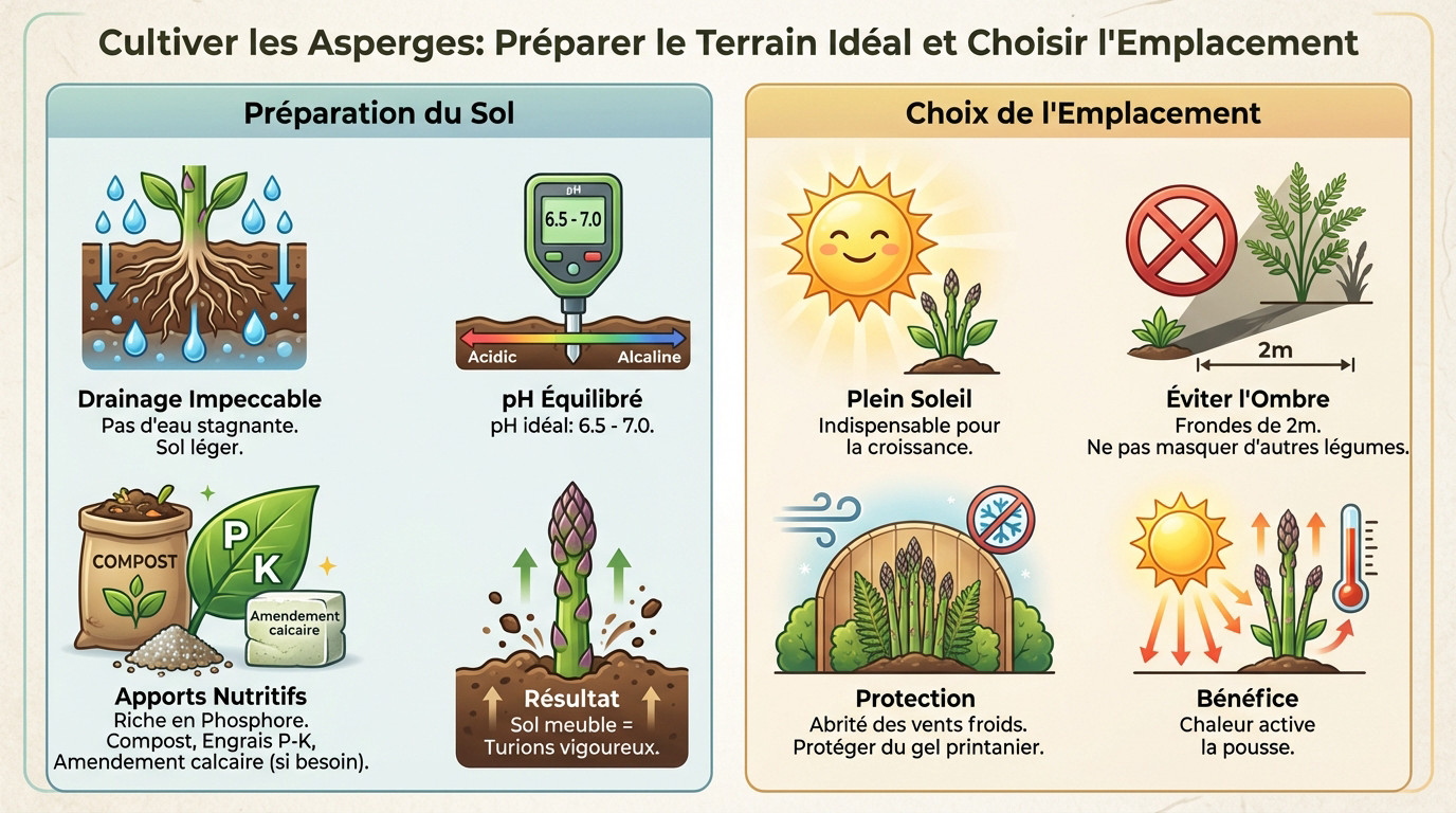 Préparation du sol et choix de l'emplacement pour cultiver des asperges au potager