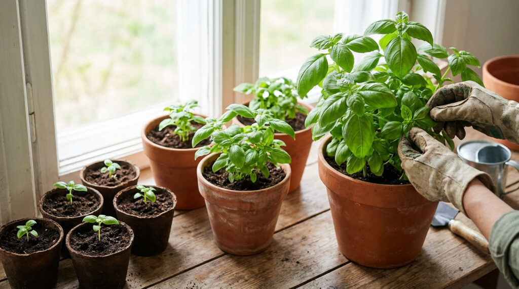 Basilic frais cultivé en pot, prêt à être récolté pour des plats savoureux