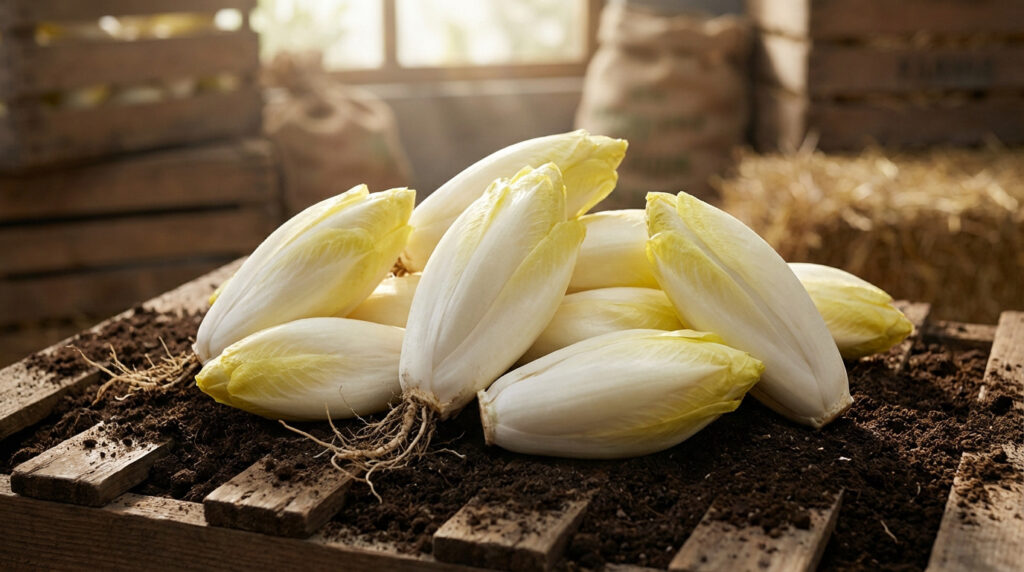 Cultivation des endives avec racines blanches dans un sol meuble