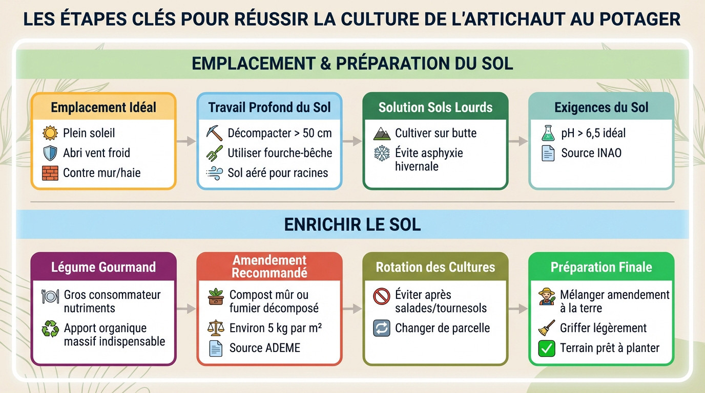Plants d'artichauts vigoureux dans un potager ensoleillé