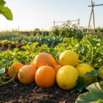 Jardinier cultivant des melons mûrs dans un potager ensoleillé
