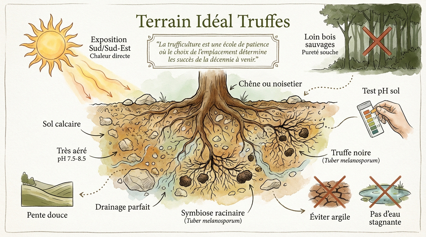 Terrain calcaire et ensoleillé idéal pour la culture de la truffe noire