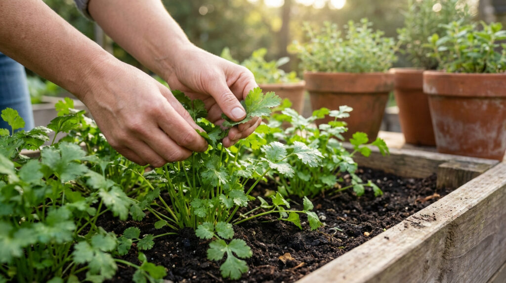 Coriandre fraîche cultivée en pot, idéale pour une cuisine saine
