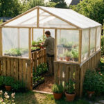 Serre de jardin DIY en palettes recyclées exposée au soleil