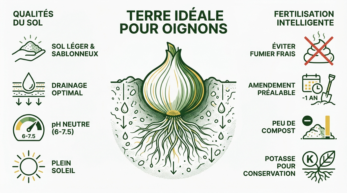 Préparation d'une terre meuble et saine pour la culture des oignons au potager
