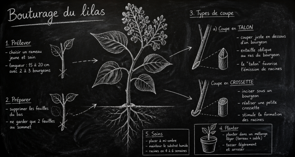 Schéma pour bouturer le lilas à la craie