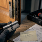 Changer serrure porte d'entrée : cylindre européen et outils pour remplacer.