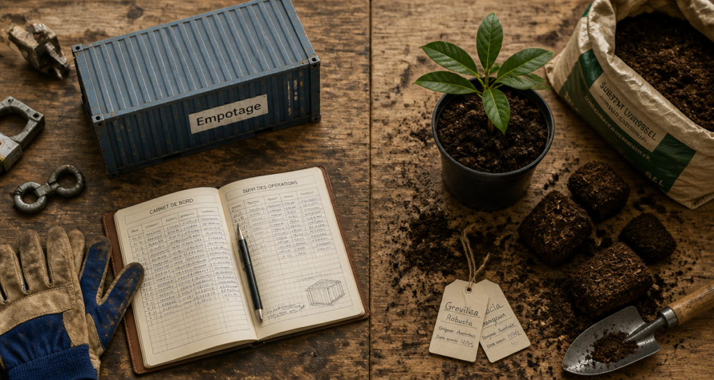 Outils et étapes d'empotage logistique et horticole