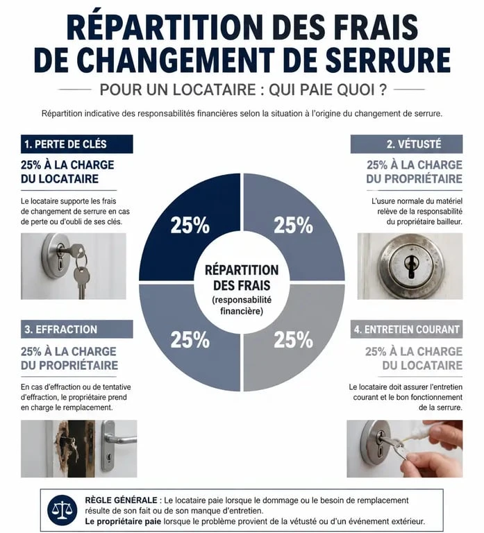 Infographie sur la répartition des frais de changement de serrure pour un locataire
