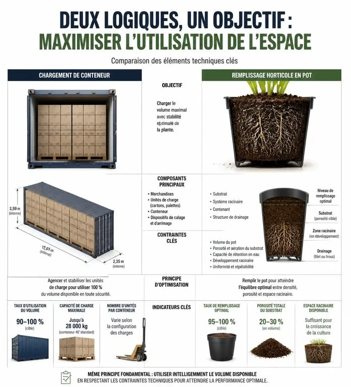 Infographie comparative : empotage logistique vs empotage horticole