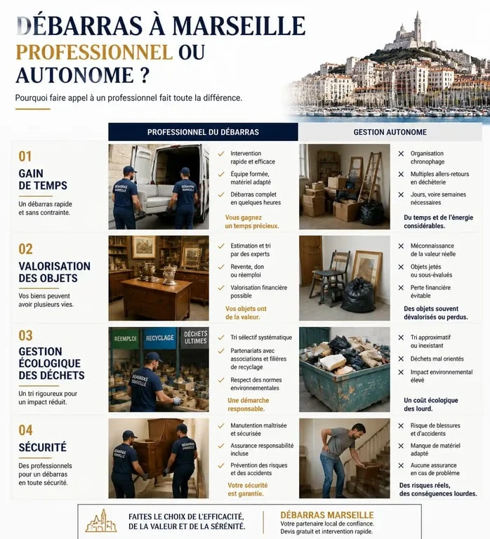 Comparatif des avantages d'un service de vide maison à Marseille par rapport au débarras fait soi-même