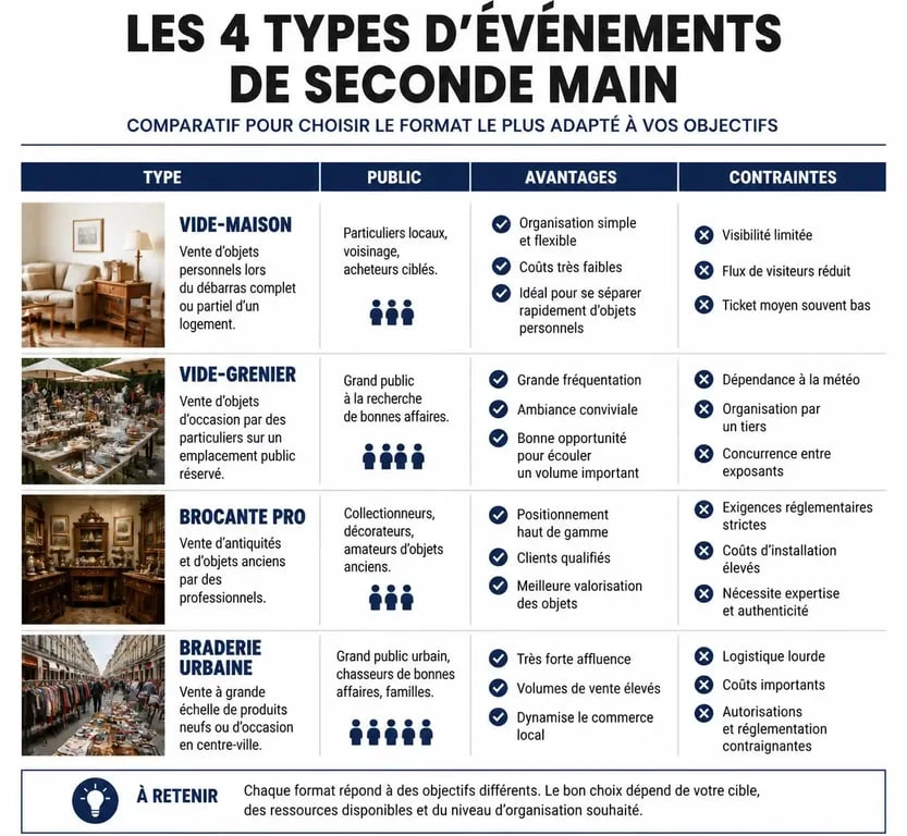 Tableau comparatif des événements de seconde main dans les Vosges : vide-maison, vide-grenier, brocante et braderie pour le vide maison 88