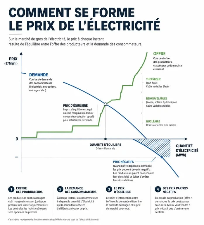 Schéma explicatif du mécanisme des prix négatifs sur le marché de l'électricité
