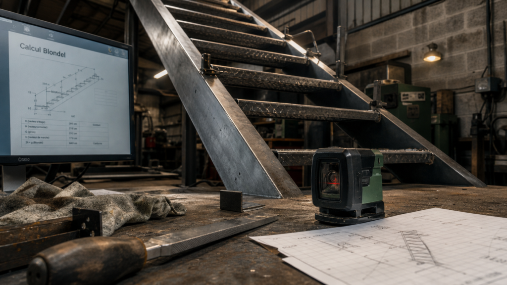 Fabriquer un escalier en metal en atelier : acier en cours de fabrication