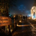 Illumination parc floral : sentier et éléphant de lumière