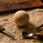 Sculpture sur bois outils : couteau de sculpture, gouge et burin, sur établi