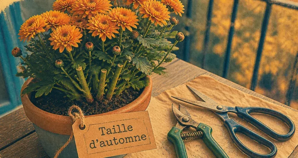 Taille chrysanthème : coupe nette, ciseaux près du pot