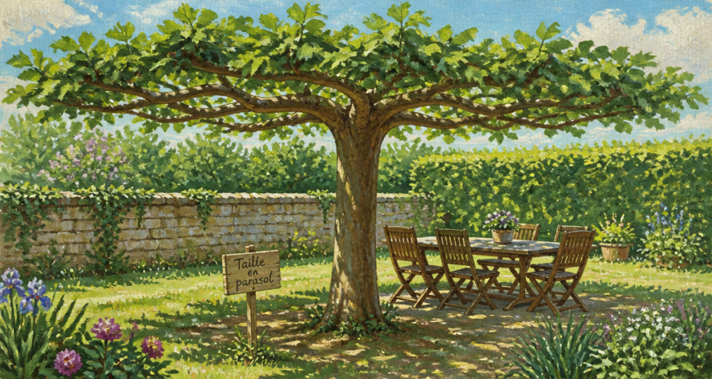 tailler un tilleul en parasol dans un jardin