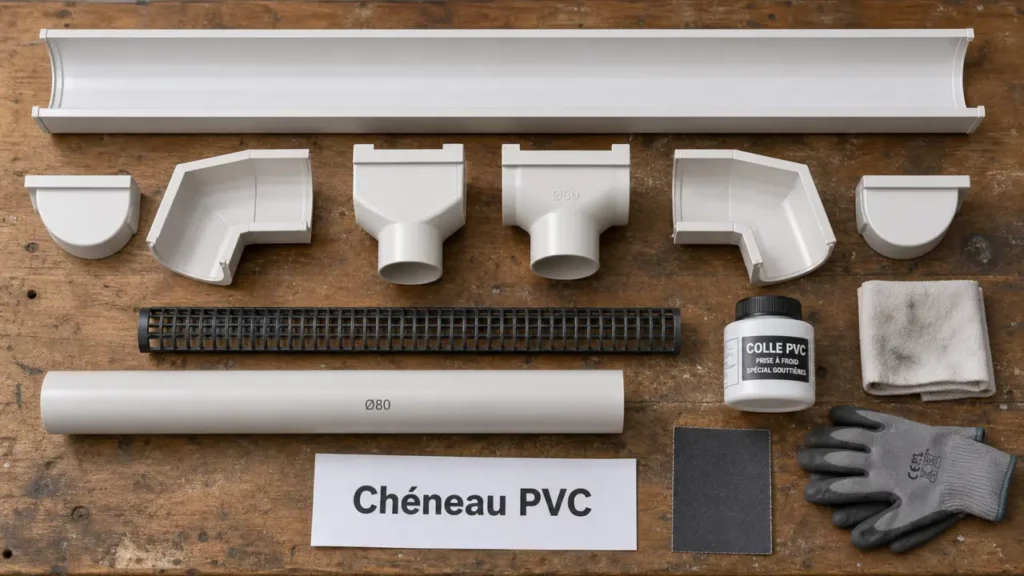 Chéneau PVC Brico Dépôt : raccords et descente Ø80