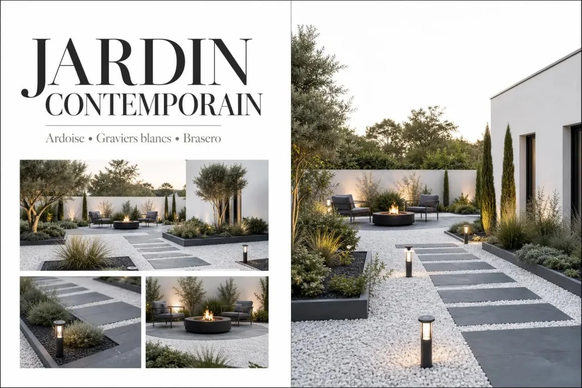 Aménagement et déco jardin extérieur avec bordures, éclairage solaire et espace détente