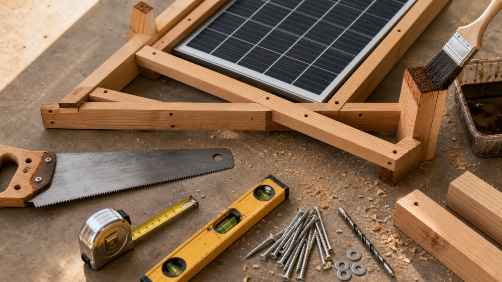 Fabriquer support panneau solaire bois : tasseaux et fixations en bois pour inclinaison