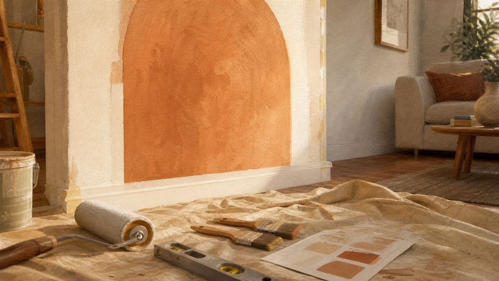 Fresque murale facile à faire avec ruban de masquage sur un mur blanc