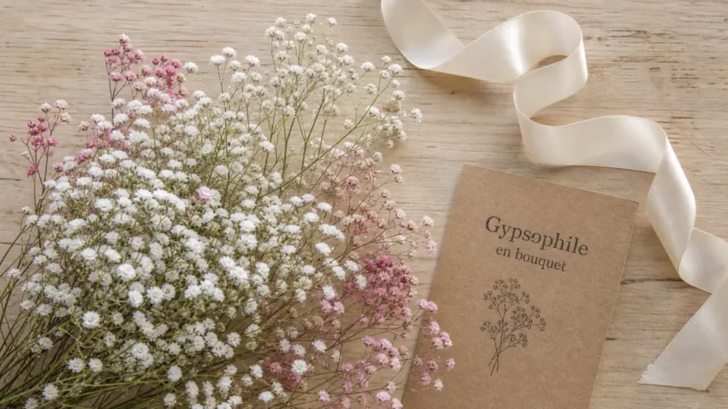 Gypsophile fleur blanche et rose en bouquet mariage