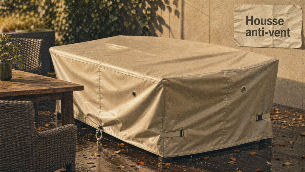 Housse pour mobilier de jardin 600D avec sangles et cordon de serrage
