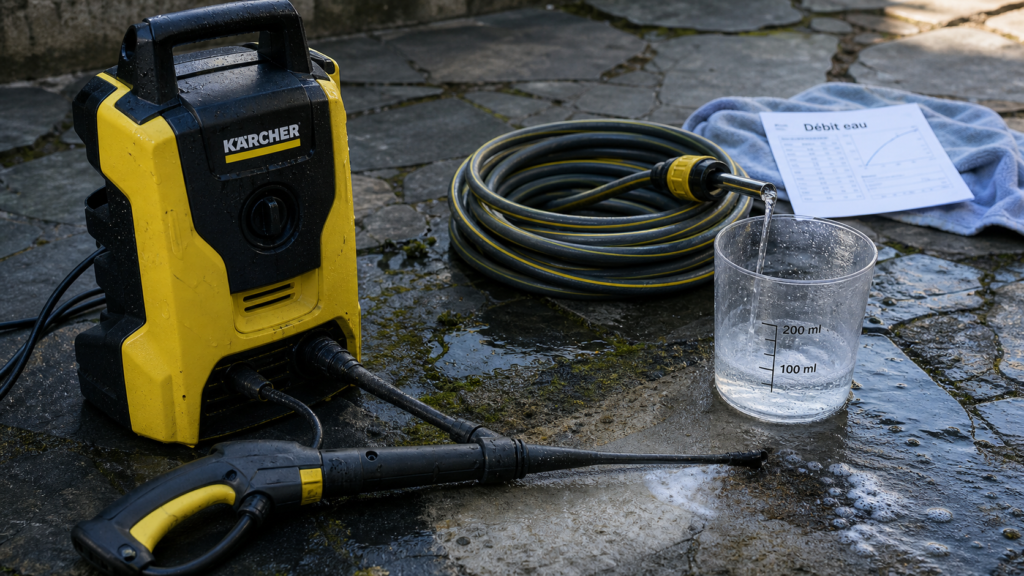 Karcher consommation eau : 420 l/h, mesure avec seau vs tuyau