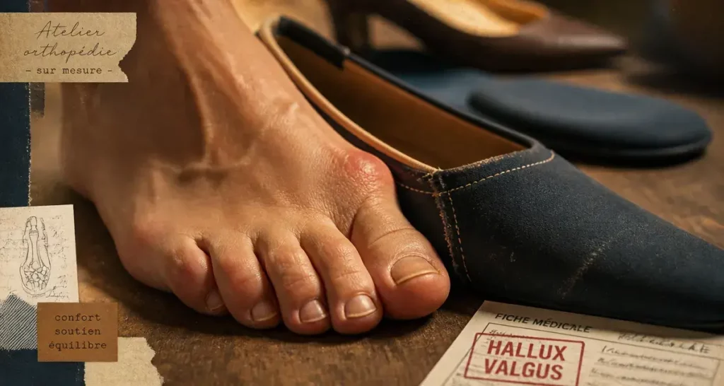 Oignon pied (hallux valgus) : bosse du gros orteil qui frotte dans la chaussure