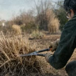 Taille pampa au printemps : herbe rabattue à 20 cm, coupe sécurisée
