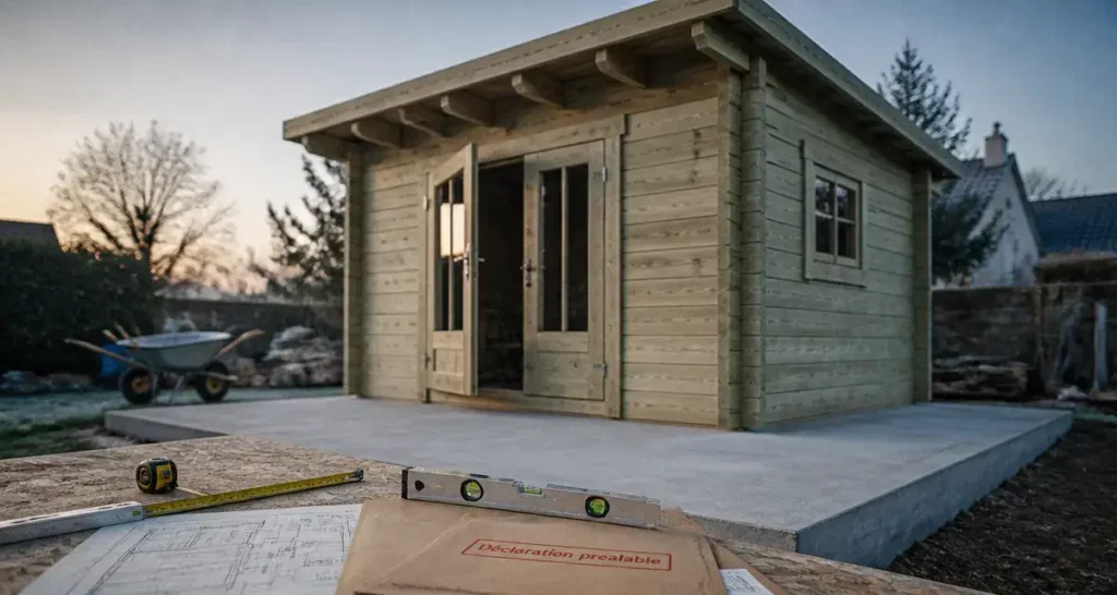 Abri de jardin 15 m2 en bois, double porte vitrée, atelier et stockage