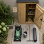 Abri de jardin adossé en bois, rangement compact pour outils de jardin