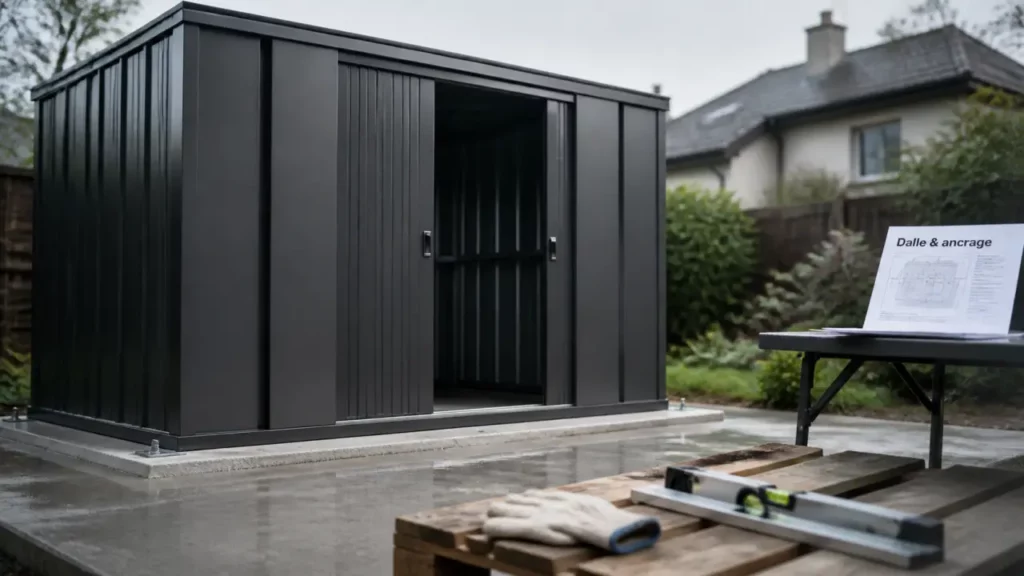 Abri de jardin aluminium sur dalle béton 10 à 15 cm