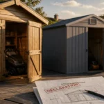 Abri de jardin bricomarché bois et résine sur terrasse