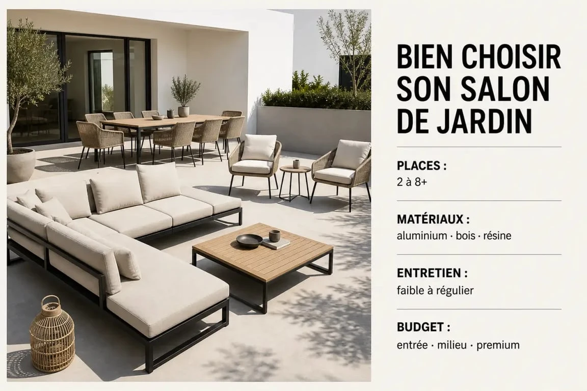 sweek salon de jardin : visuel comparatif des matériaux, capacités et prix