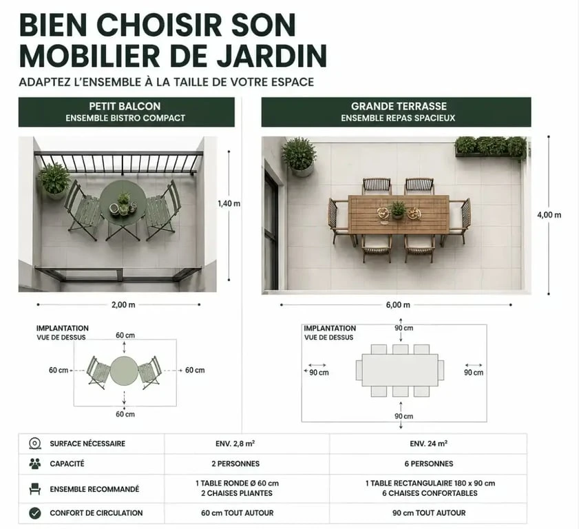 Optimisation de l'espace pour salon de jardin Auchan : du balcon à la grande terrasse.