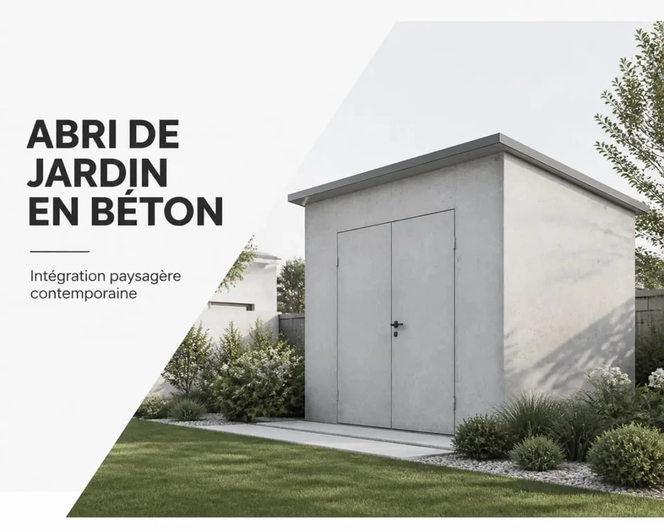 Abri de jardin en beton contemporain intégré dans un jardin résidentiel