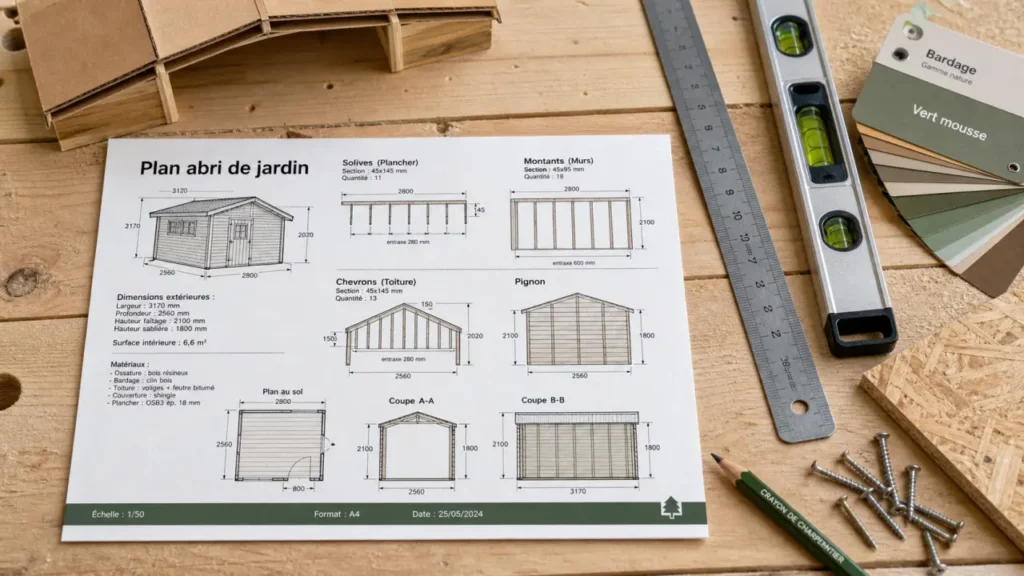 Plan abri de jardin pdf gratuit : schémas et cotes pour montage